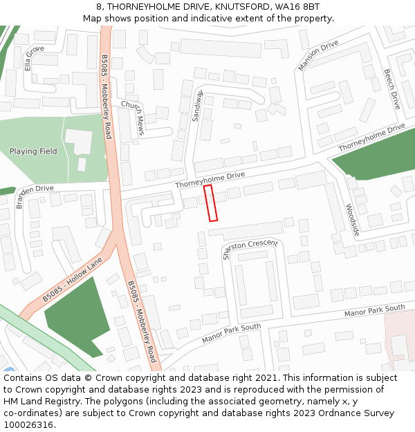 8, THORNEYHOLME DRIVE, KNUTSFORD, WA16 8BT: Location map and indicative extent of plot