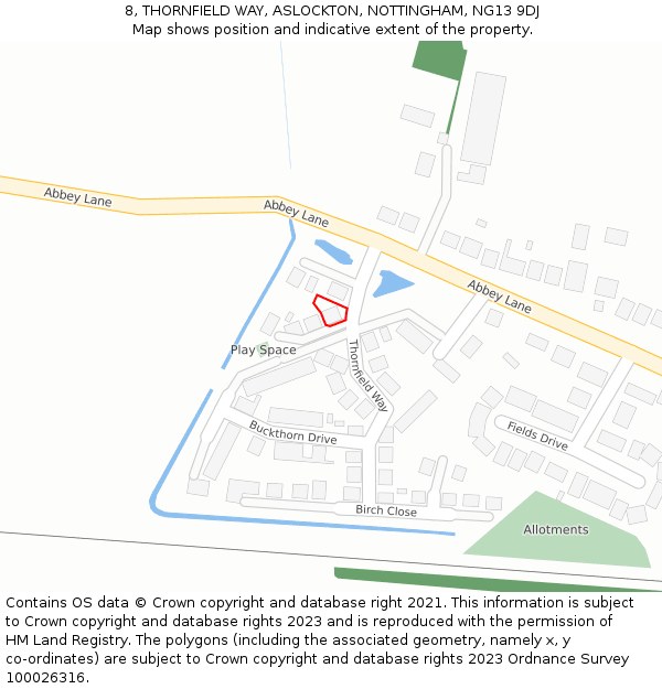 8, THORNFIELD WAY, ASLOCKTON, NOTTINGHAM, NG13 9DJ: Location map and indicative extent of plot