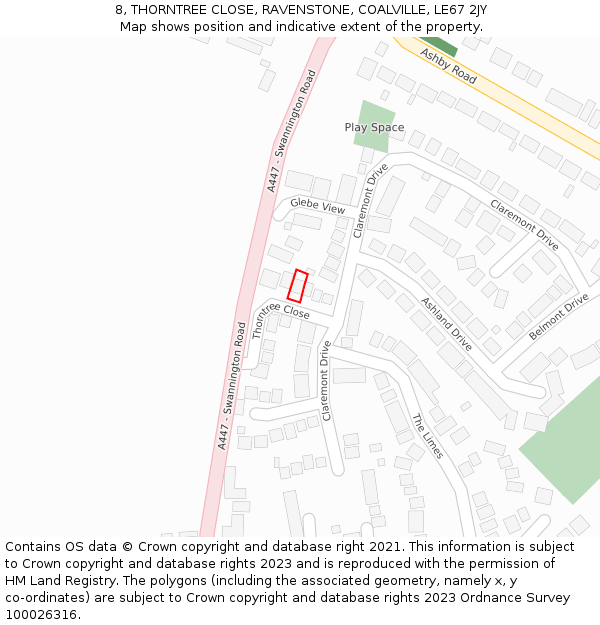 8, THORNTREE CLOSE, RAVENSTONE, COALVILLE, LE67 2JY: Location map and indicative extent of plot