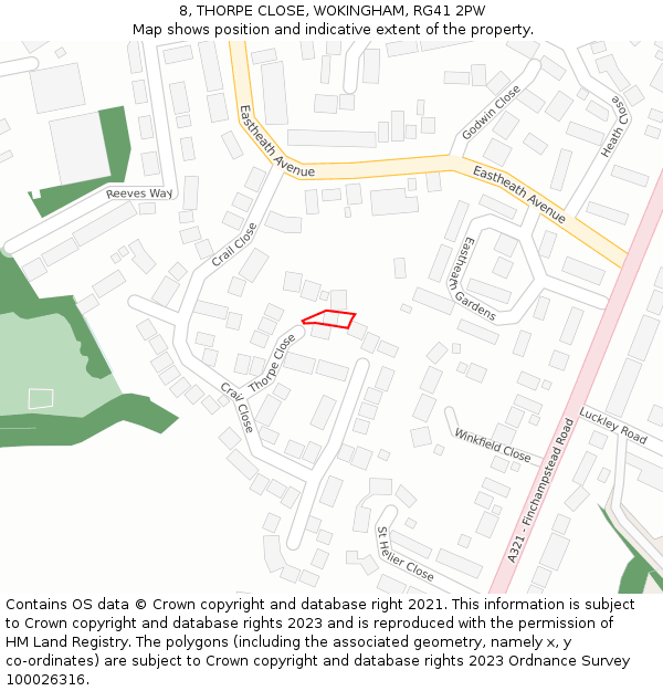 8, THORPE CLOSE, WOKINGHAM, RG41 2PW: Location map and indicative extent of plot