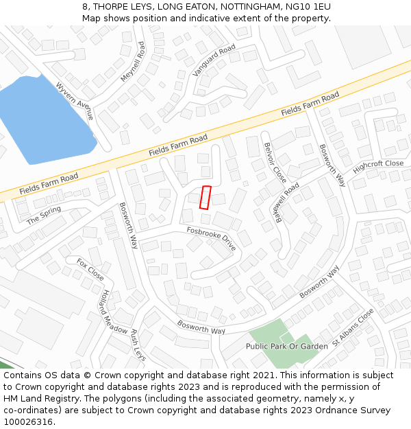 8, THORPE LEYS, LONG EATON, NOTTINGHAM, NG10 1EU: Location map and indicative extent of plot