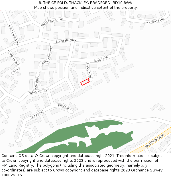 8, THRICE FOLD, THACKLEY, BRADFORD, BD10 8WW: Location map and indicative extent of plot