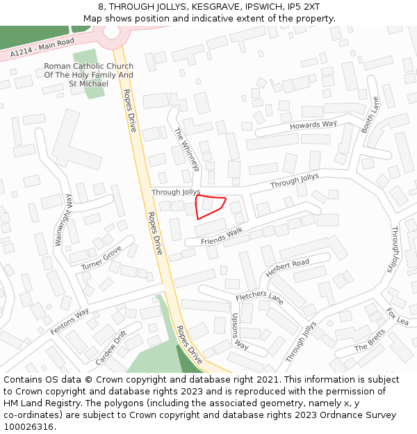8, THROUGH JOLLYS, KESGRAVE, IPSWICH, IP5 2XT: Location map and indicative extent of plot
