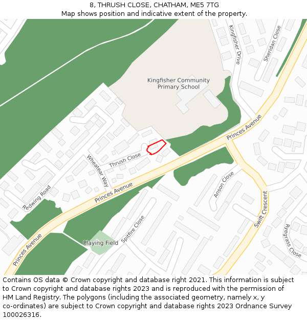 8, THRUSH CLOSE, CHATHAM, ME5 7TG: Location map and indicative extent of plot