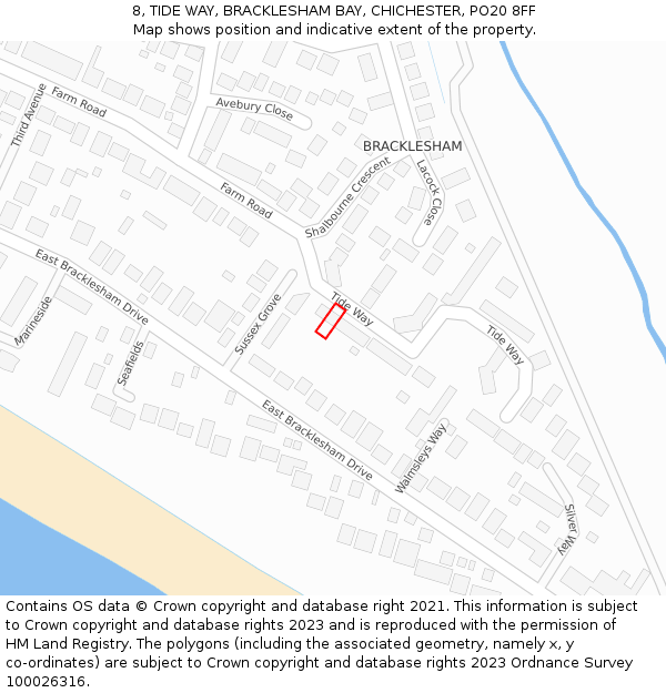 8, TIDE WAY, BRACKLESHAM BAY, CHICHESTER, PO20 8FF: Location map and indicative extent of plot