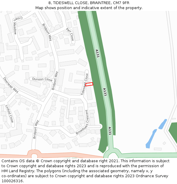 8, TIDESWELL CLOSE, BRAINTREE, CM7 9FR: Location map and indicative extent of plot