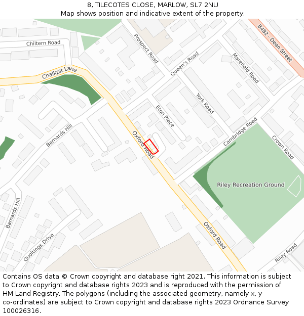 8, TILECOTES CLOSE, MARLOW, SL7 2NU: Location map and indicative extent of plot