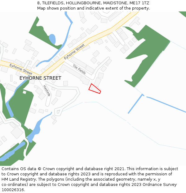 8, TILEFIELDS, HOLLINGBOURNE, MAIDSTONE, ME17 1TZ: Location map and indicative extent of plot