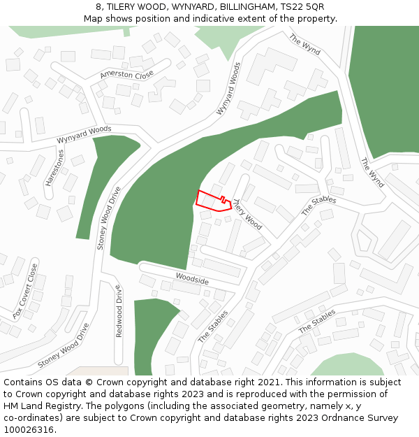 8, TILERY WOOD, WYNYARD, BILLINGHAM, TS22 5QR: Location map and indicative extent of plot