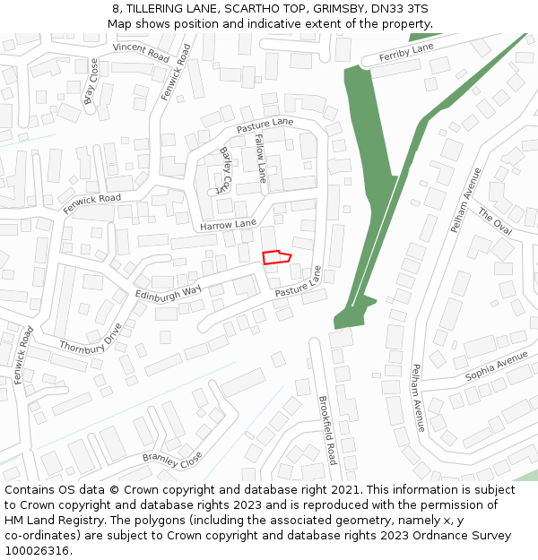 8, TILLERING LANE, SCARTHO TOP, GRIMSBY, DN33 3TS: Location map and indicative extent of plot