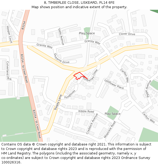 8, TIMBERLEE CLOSE, LISKEARD, PL14 6FE: Location map and indicative extent of plot