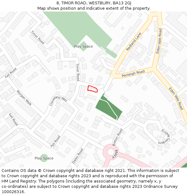 8, TIMOR ROAD, WESTBURY, BA13 2GJ: Location map and indicative extent of plot