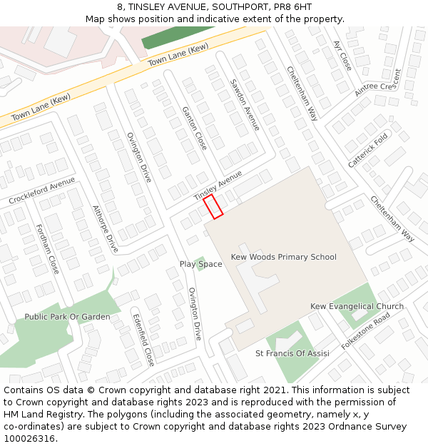 8, TINSLEY AVENUE, SOUTHPORT, PR8 6HT: Location map and indicative extent of plot