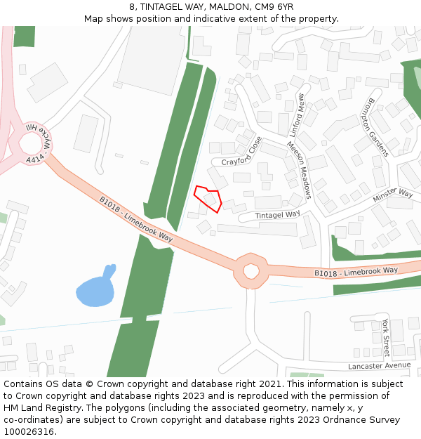 8, TINTAGEL WAY, MALDON, CM9 6YR: Location map and indicative extent of plot