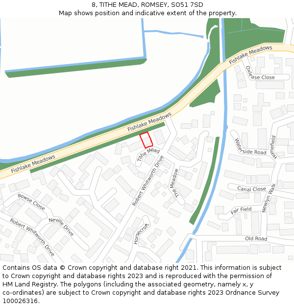 8, TITHE MEAD, ROMSEY, SO51 7SD: Location map and indicative extent of plot