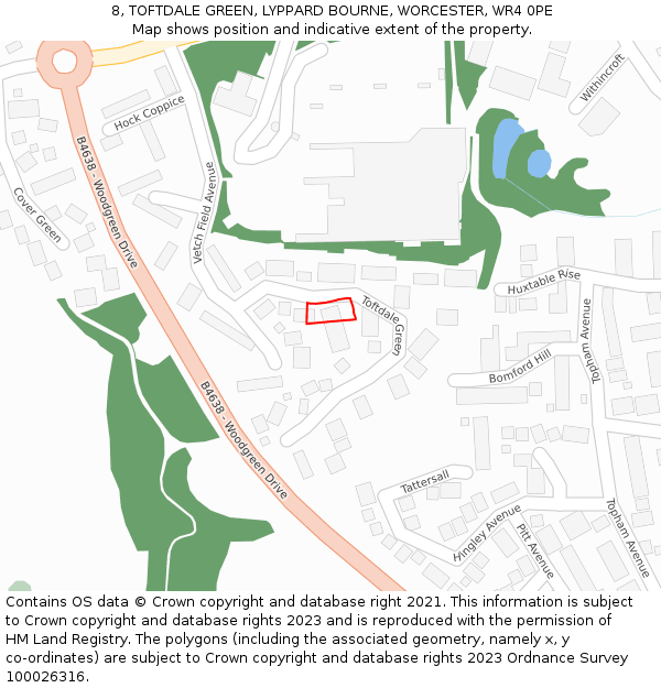 8, TOFTDALE GREEN, LYPPARD BOURNE, WORCESTER, WR4 0PE: Location map and indicative extent of plot