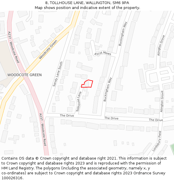 8, TOLLHOUSE LANE, WALLINGTON, SM6 9PA: Location map and indicative extent of plot