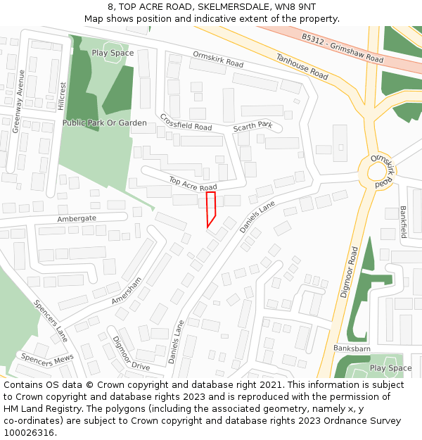 8, TOP ACRE ROAD, SKELMERSDALE, WN8 9NT: Location map and indicative extent of plot