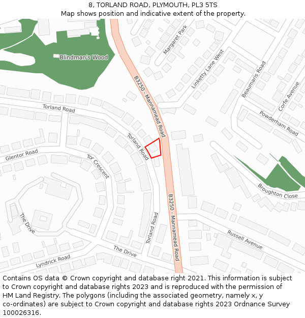 8, TORLAND ROAD, PLYMOUTH, PL3 5TS: Location map and indicative extent of plot