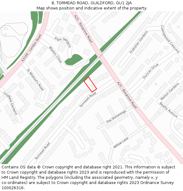 8, TORMEAD ROAD, GUILDFORD, GU1 2JA: Location map and indicative extent of plot