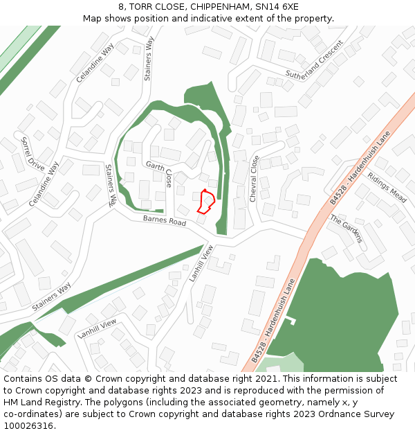 8, TORR CLOSE, CHIPPENHAM, SN14 6XE: Location map and indicative extent of plot