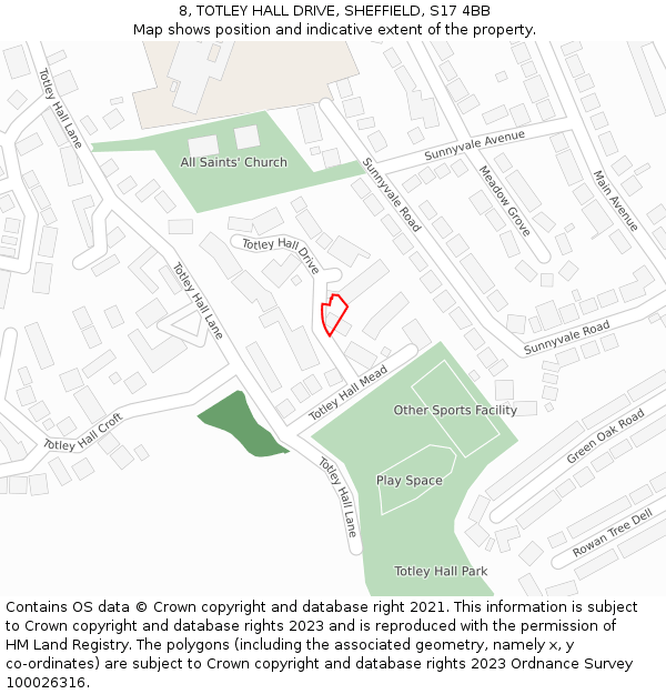 8, TOTLEY HALL DRIVE, SHEFFIELD, S17 4BB: Location map and indicative extent of plot