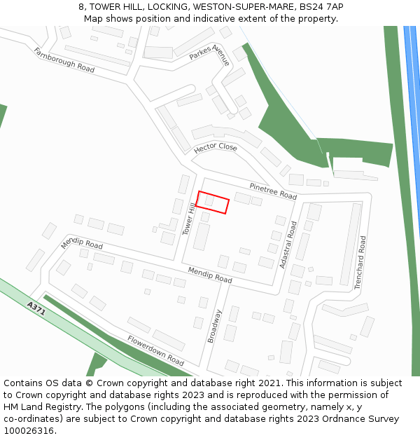 8, TOWER HILL, LOCKING, WESTON-SUPER-MARE, BS24 7AP: Location map and indicative extent of plot