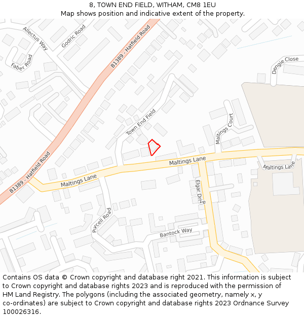 8, TOWN END FIELD, WITHAM, CM8 1EU: Location map and indicative extent of plot