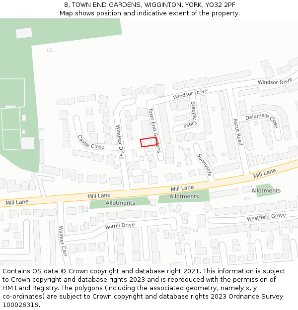 8, TOWN END GARDENS, WIGGINTON, YORK, YO32 2PF: Location map and indicative extent of plot