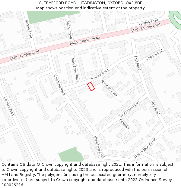 8, TRAFFORD ROAD, HEADINGTON, OXFORD, OX3 8BE: Location map and indicative extent of plot