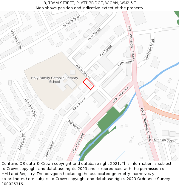 8, TRAM STREET, PLATT BRIDGE, WIGAN, WN2 5JE: Location map and indicative extent of plot