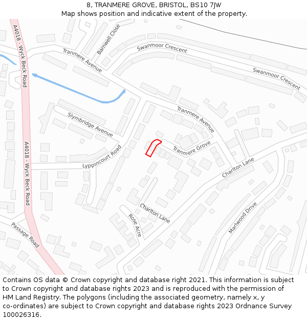 8, TRANMERE GROVE, BRISTOL, BS10 7JW: Location map and indicative extent of plot