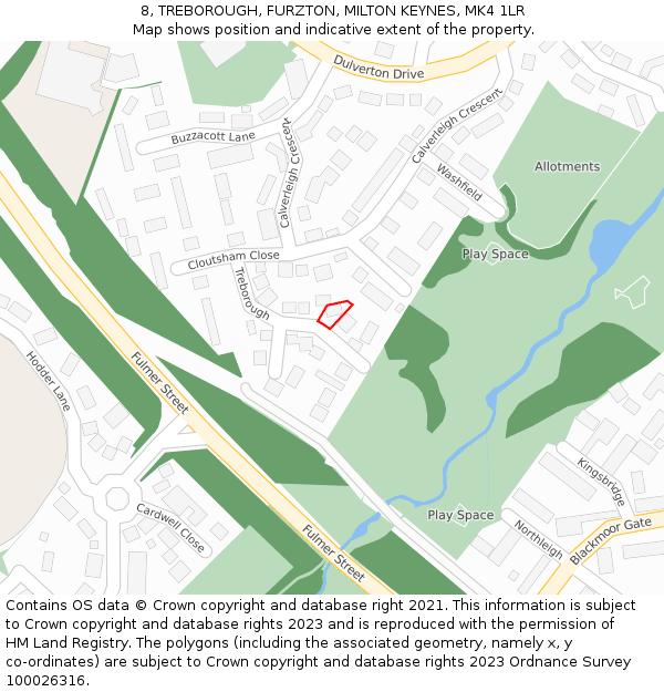 8, TREBOROUGH, FURZTON, MILTON KEYNES, MK4 1LR: Location map and indicative extent of plot