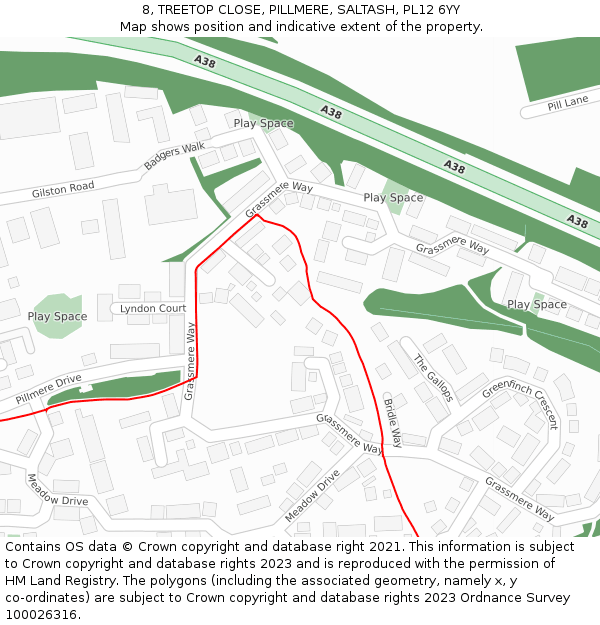 8, TREETOP CLOSE, PILLMERE, SALTASH, PL12 6YY: Location map and indicative extent of plot