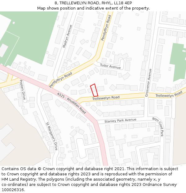 8, TRELLEWELYN ROAD, RHYL, LL18 4EP: Location map and indicative extent of plot