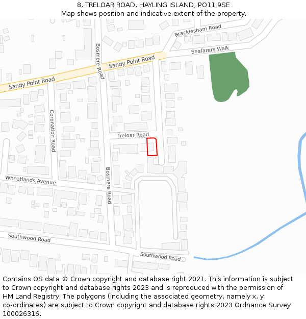8, TRELOAR ROAD, HAYLING ISLAND, PO11 9SE: Location map and indicative extent of plot