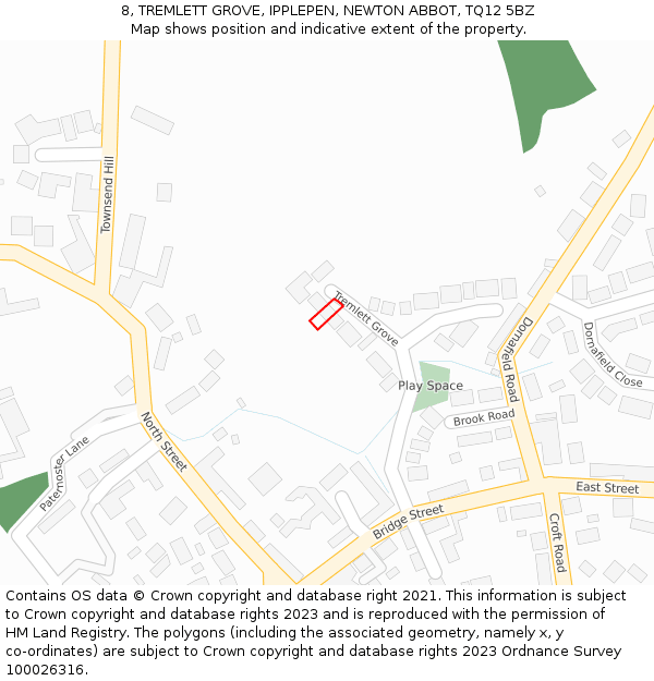 8, TREMLETT GROVE, IPPLEPEN, NEWTON ABBOT, TQ12 5BZ: Location map and indicative extent of plot