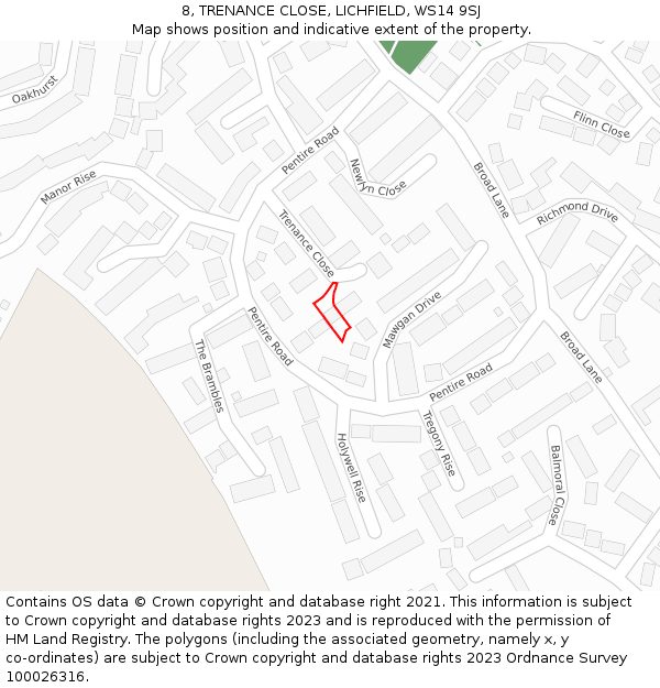 8, TRENANCE CLOSE, LICHFIELD, WS14 9SJ: Location map and indicative extent of plot