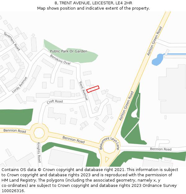 8, TRENT AVENUE, LEICESTER, LE4 2HR: Location map and indicative extent of plot