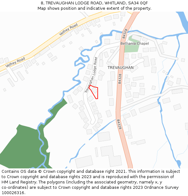 8, TREVAUGHAN LODGE ROAD, WHITLAND, SA34 0QF: Location map and indicative extent of plot