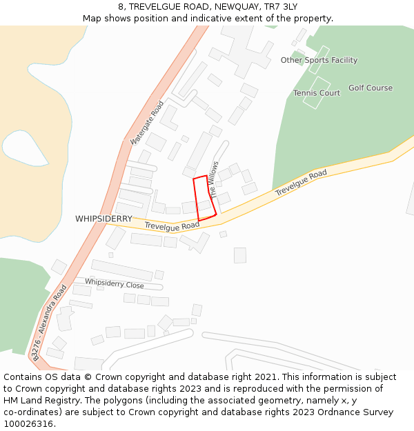 8, TREVELGUE ROAD, NEWQUAY, TR7 3LY: Location map and indicative extent of plot