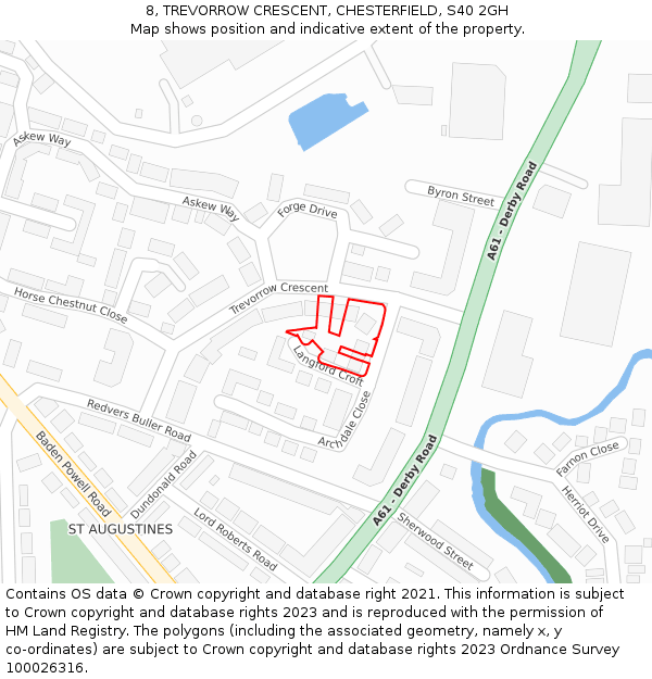 8, TREVORROW CRESCENT, CHESTERFIELD, S40 2GH: Location map and indicative extent of plot