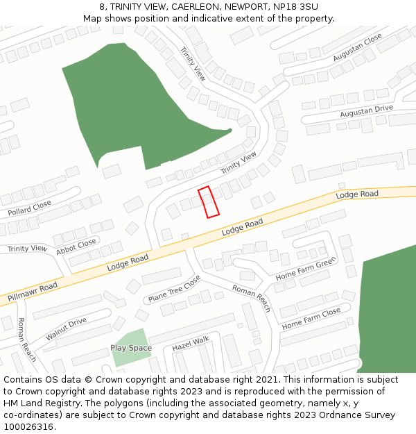 8, TRINITY VIEW, CAERLEON, NEWPORT, NP18 3SU: Location map and indicative extent of plot