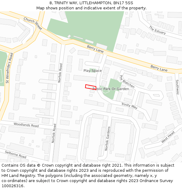 8, TRINITY WAY, LITTLEHAMPTON, BN17 5SS: Location map and indicative extent of plot