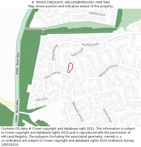 8, TROON CRESCENT, WELLINGBOROUGH, NN8 5WG: Location map and indicative extent of plot