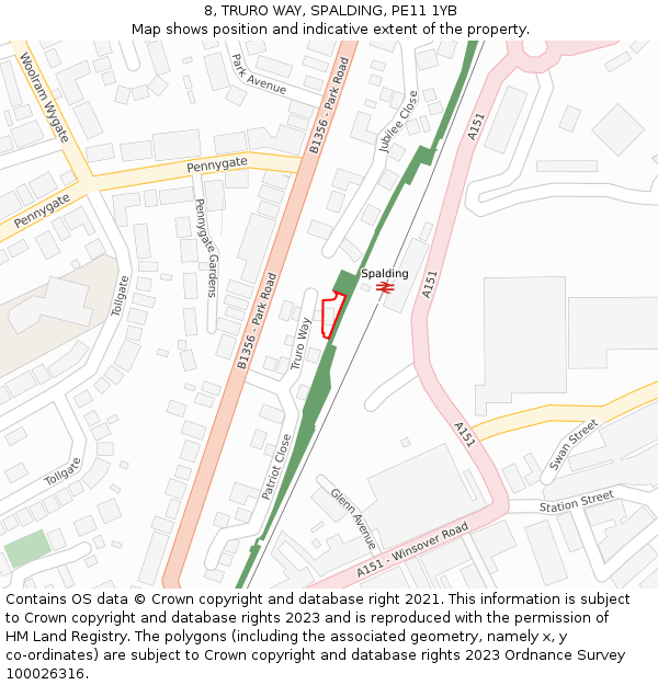 8, TRURO WAY, SPALDING, PE11 1YB: Location map and indicative extent of plot