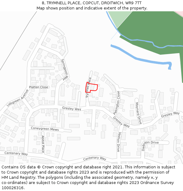 8, TRYMNELL PLACE, COPCUT, DROITWICH, WR9 7TT: Location map and indicative extent of plot