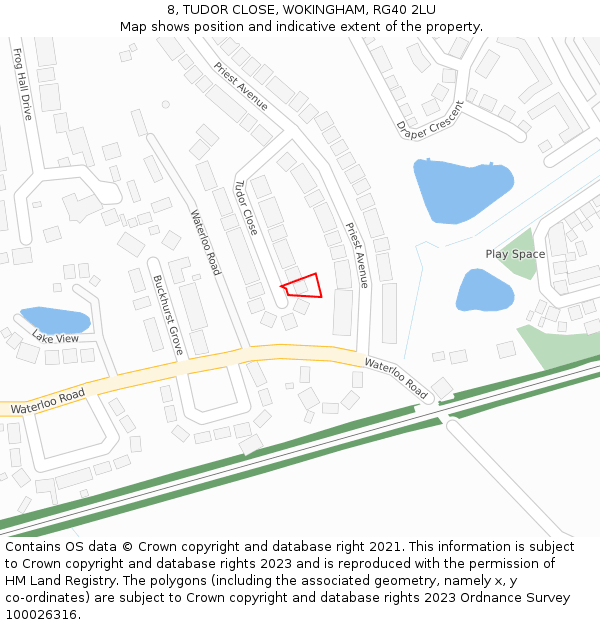 8, TUDOR CLOSE, WOKINGHAM, RG40 2LU: Location map and indicative extent of plot