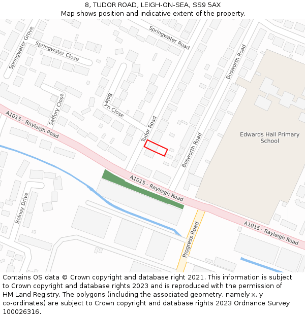 8, TUDOR ROAD, LEIGH-ON-SEA, SS9 5AX: Location map and indicative extent of plot