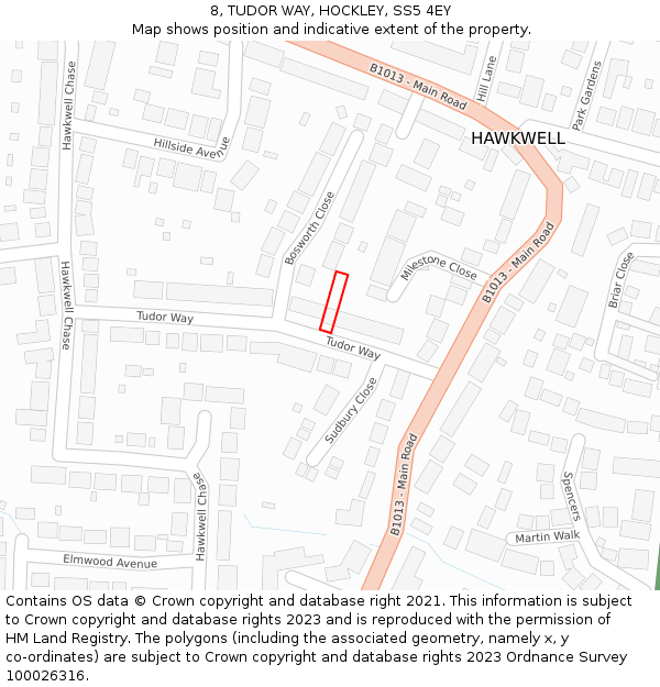 8, TUDOR WAY, HOCKLEY, SS5 4EY: Location map and indicative extent of plot